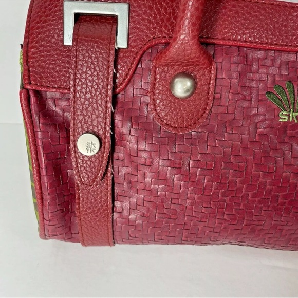 SkFk Handbag Purse Red Green Embroidered Organic Basket Weave & Fabric - Picture 10 of 16